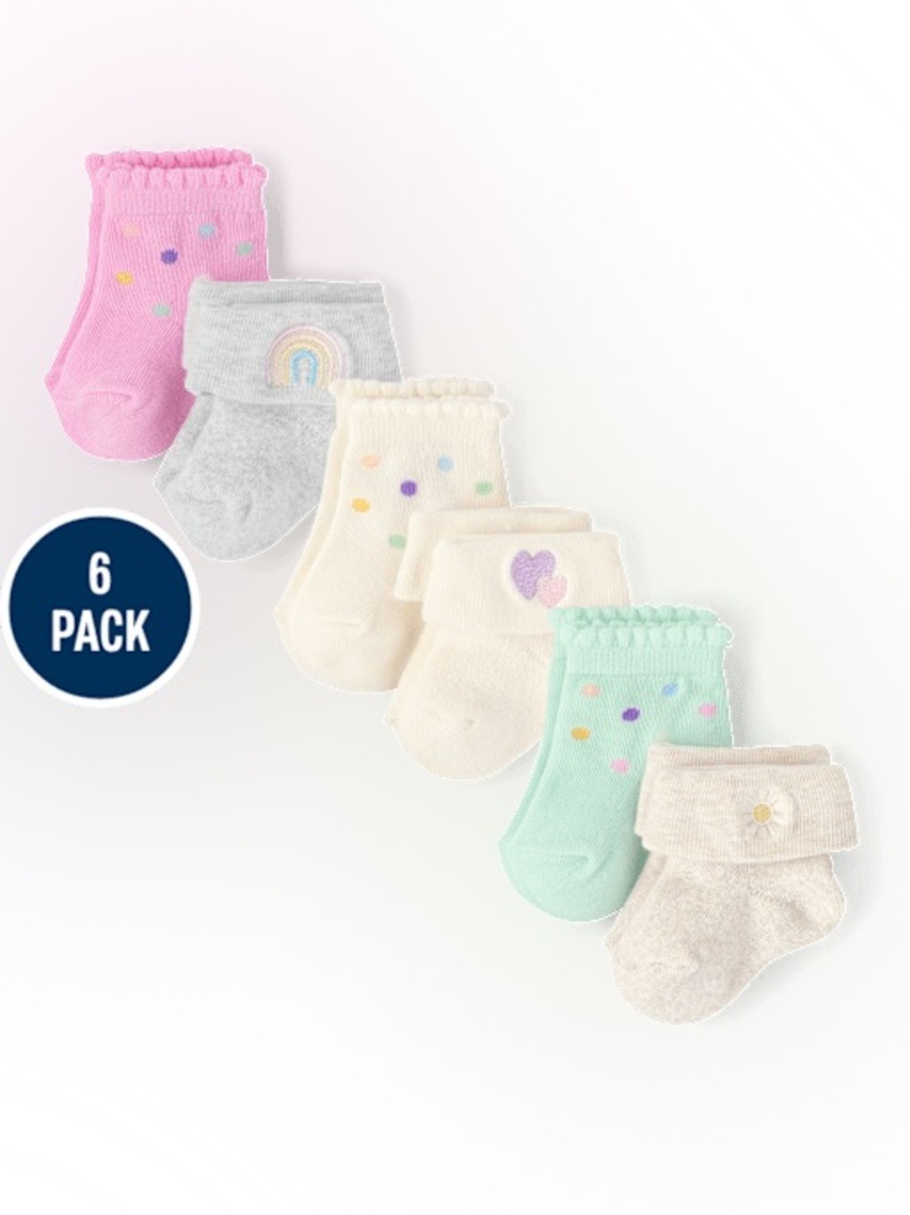 🌸 Baby Girl The Children's Place 6-Pack Baby Socks in Pink, Gray, Cream & Mint